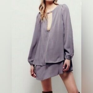 Free People Beck Dress | Size XS | Purple Grey Boho Cut-Out Long Sleeve Mini